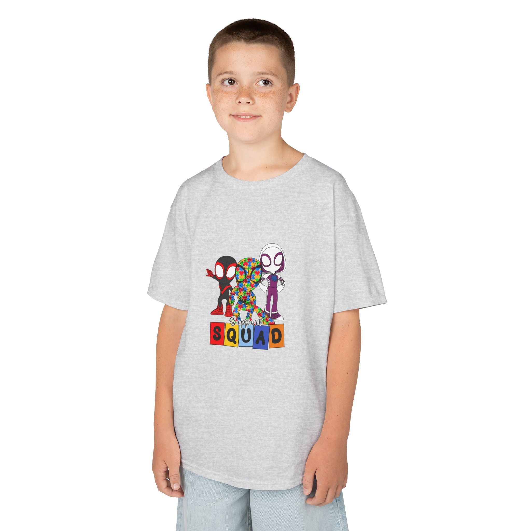 Kids T‑Shirt — 'SQUAD' Spider Heroes Block-Style Graphic