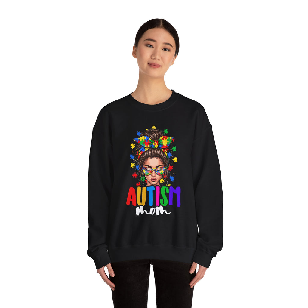 Autism Pride Crewneck Sweatshirt – Colorful Puzzle Ribbon Girl Design