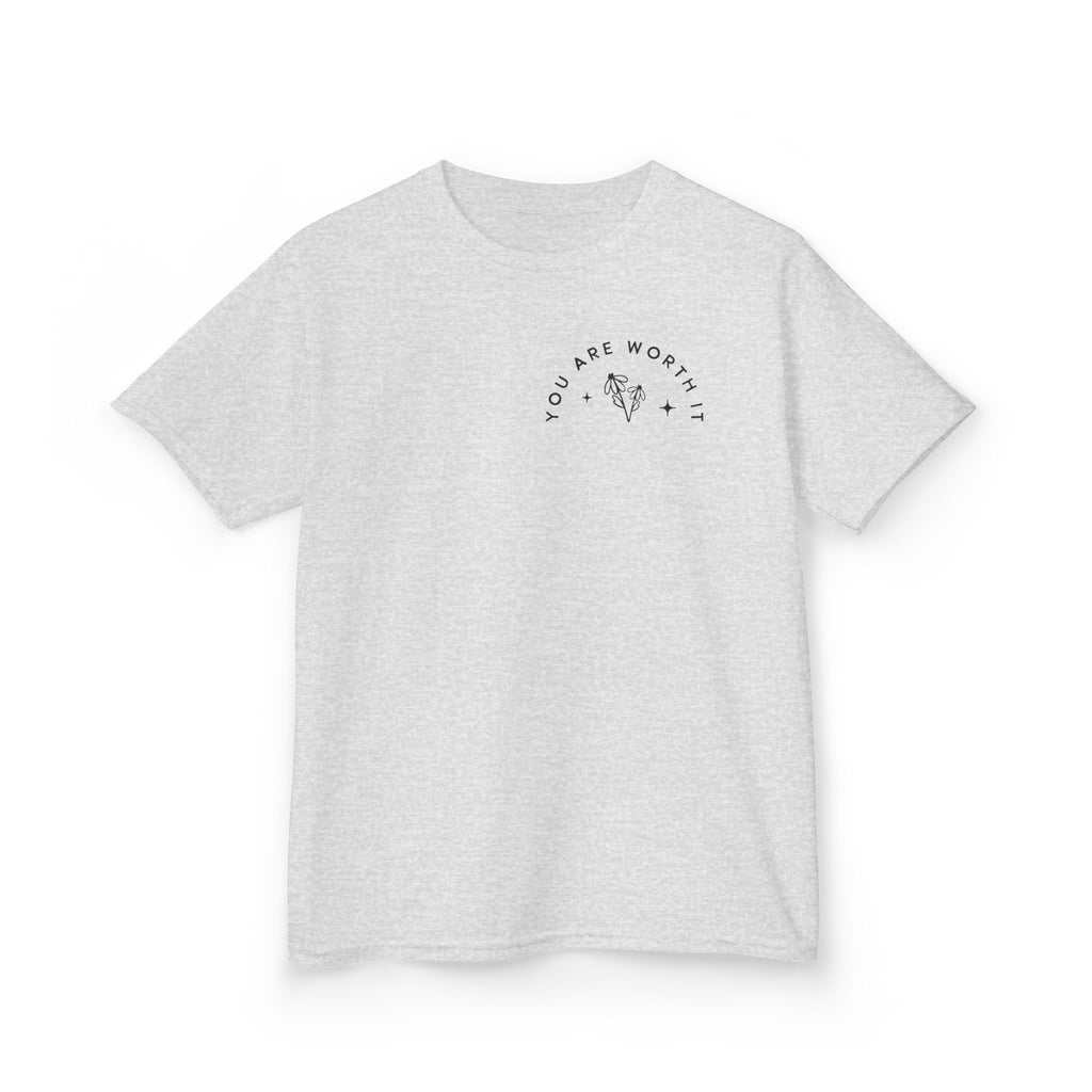 Kids Tee — “You Are Worth It” Minimal Floral Comfort Shirt