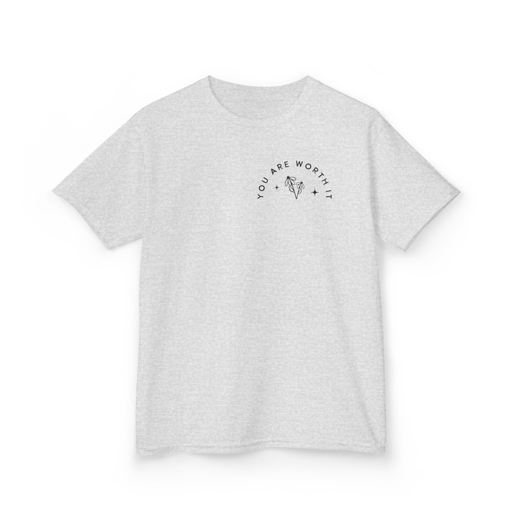 Kids Tee — “You Are Worth It” Minimal Floral Comfort Shirt