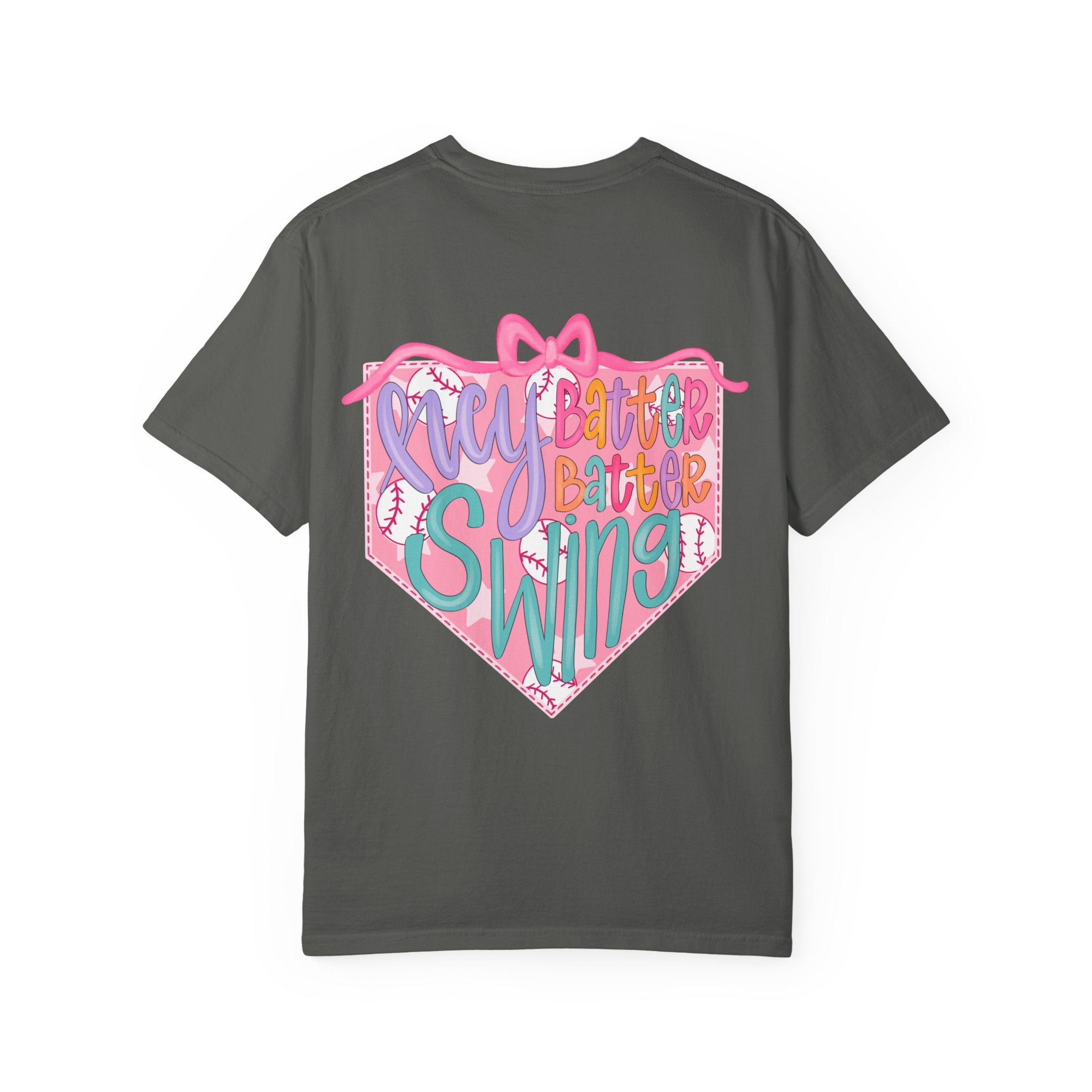 Softball Tee — "Play Ball" Front & "Pitch, Batter, Batter, Swing" Heart Back