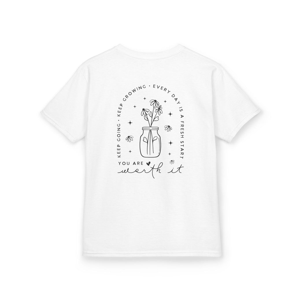 Kids Tee — “You Are Worth It” Minimal Floral Comfort Shirt