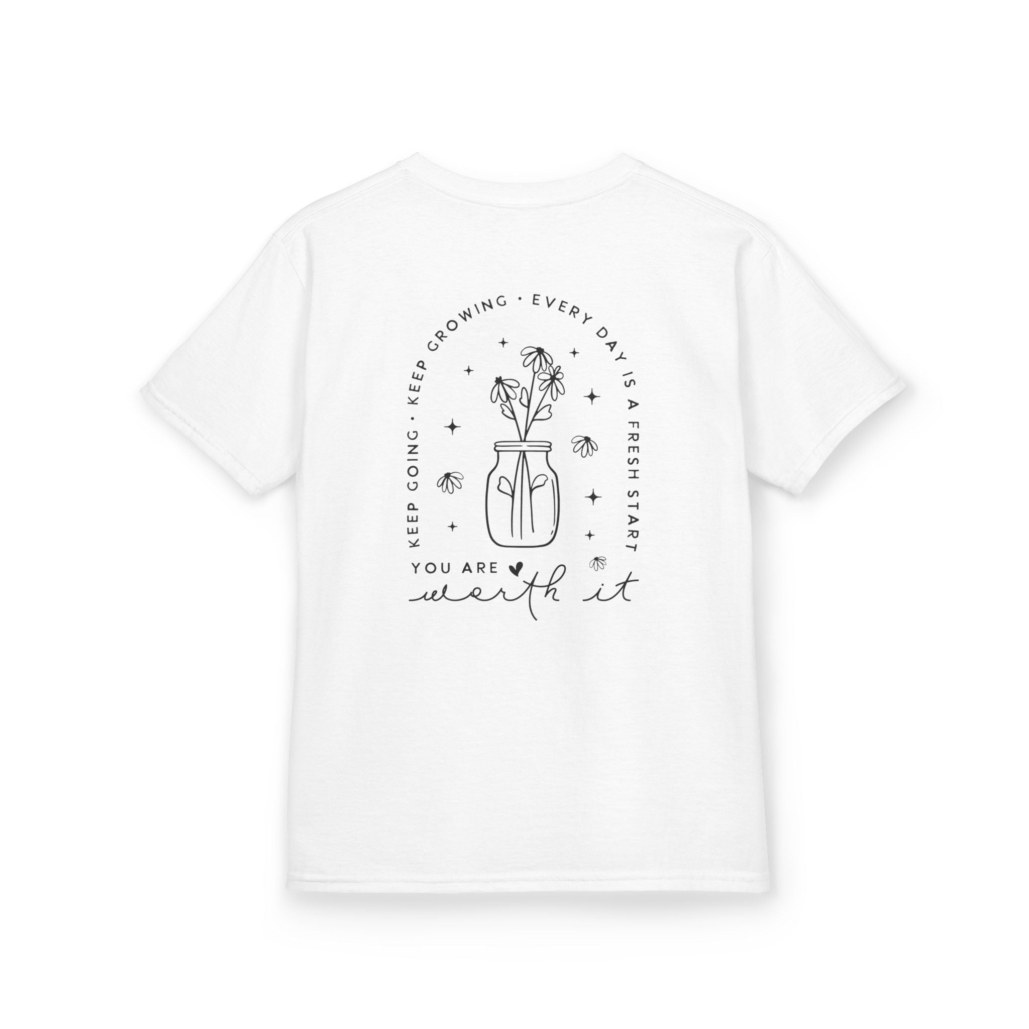 Kids Tee — “You Are Worth It” Minimal Floral Comfort Shirt
