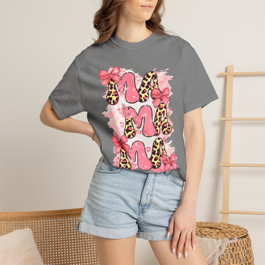 Mama Leopard Floral T-Shirt — Pink Bow Mother's Day Tee