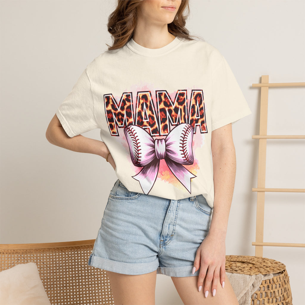 Mama Softball Tee — Leopard Print 'MAMA' with Bow