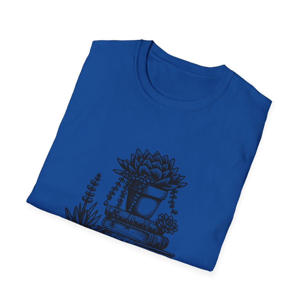 T-Shirt — "Just a Girl Who Loves Books" Floral Succulent Stack