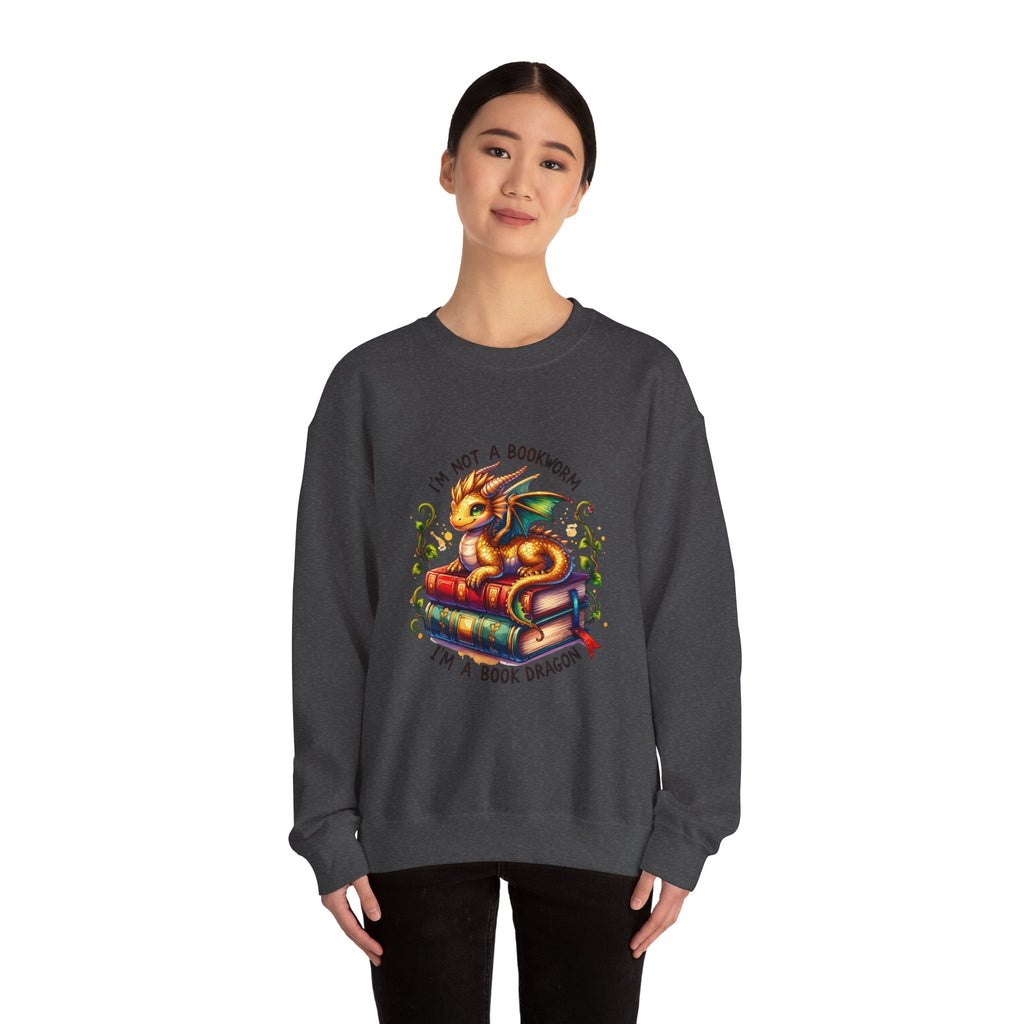 Book Dragon Crewneck Sweatshirt — "I'm Not a Bookworm, I'm a Book Dragon" Cozy Reader Sweatshirt