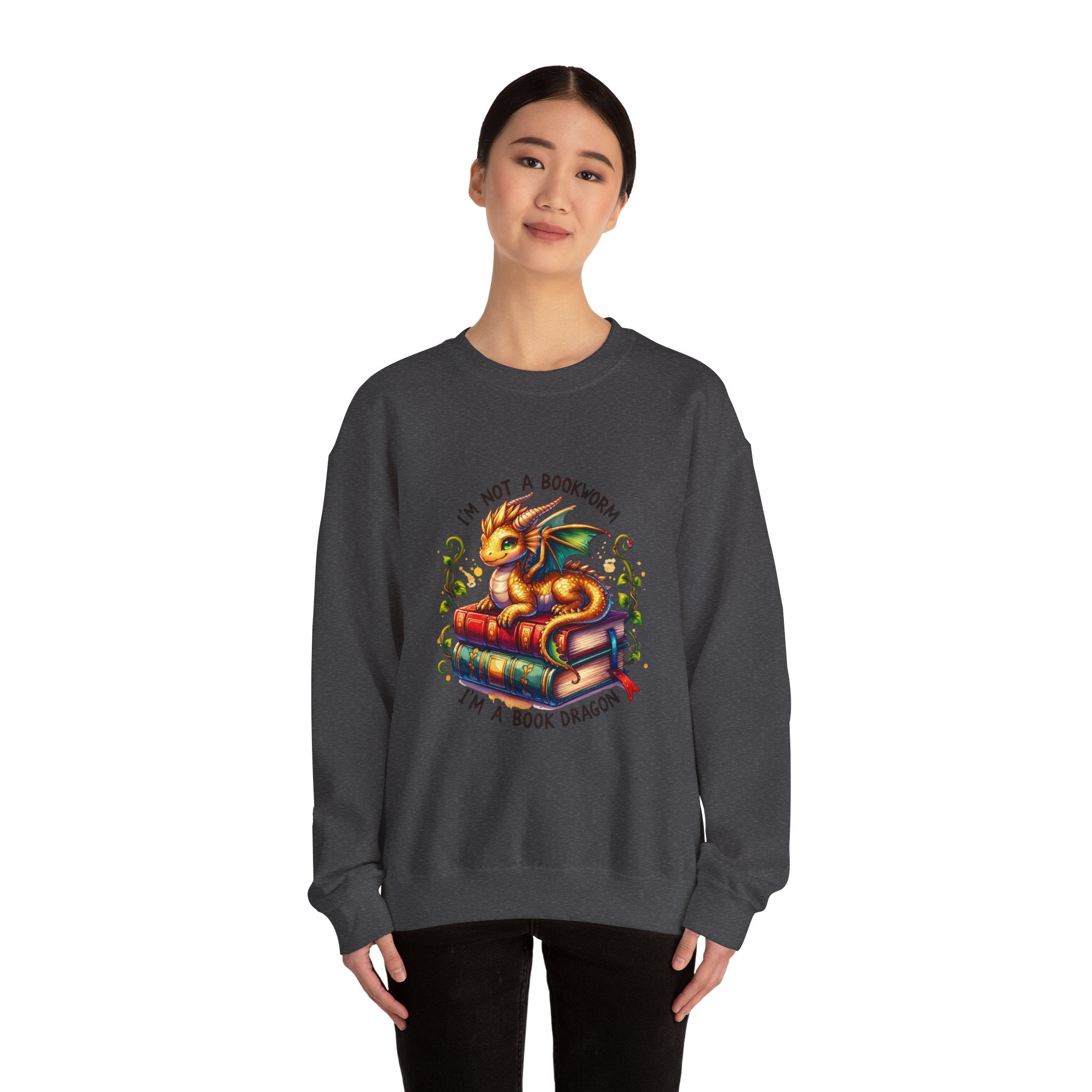 Book Dragon Crewneck Sweatshirt — "I'm Not a Bookworm, I'm a Book Dragon" Cozy Reader Sweatshirt