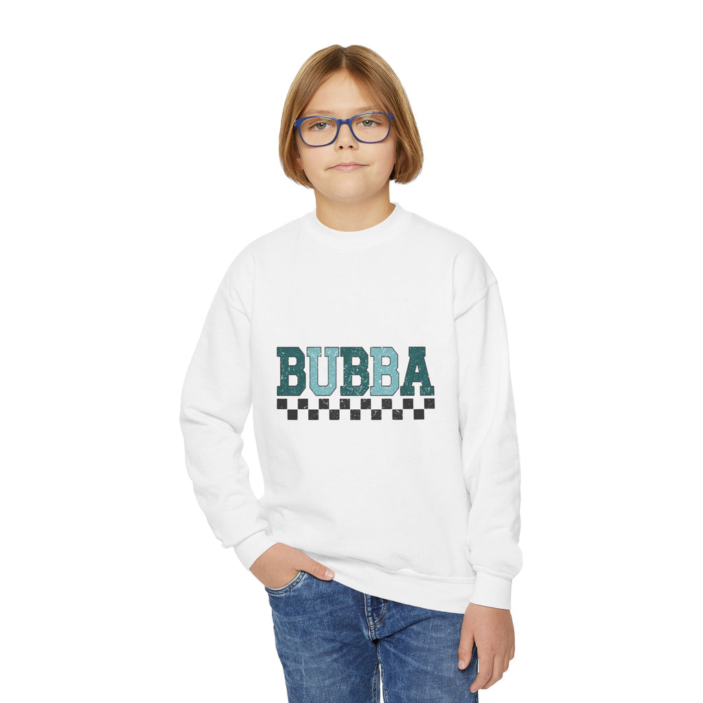 Youth Crewneck Sweatshirt - "BUBBA" Retro Checkerboard Graphic