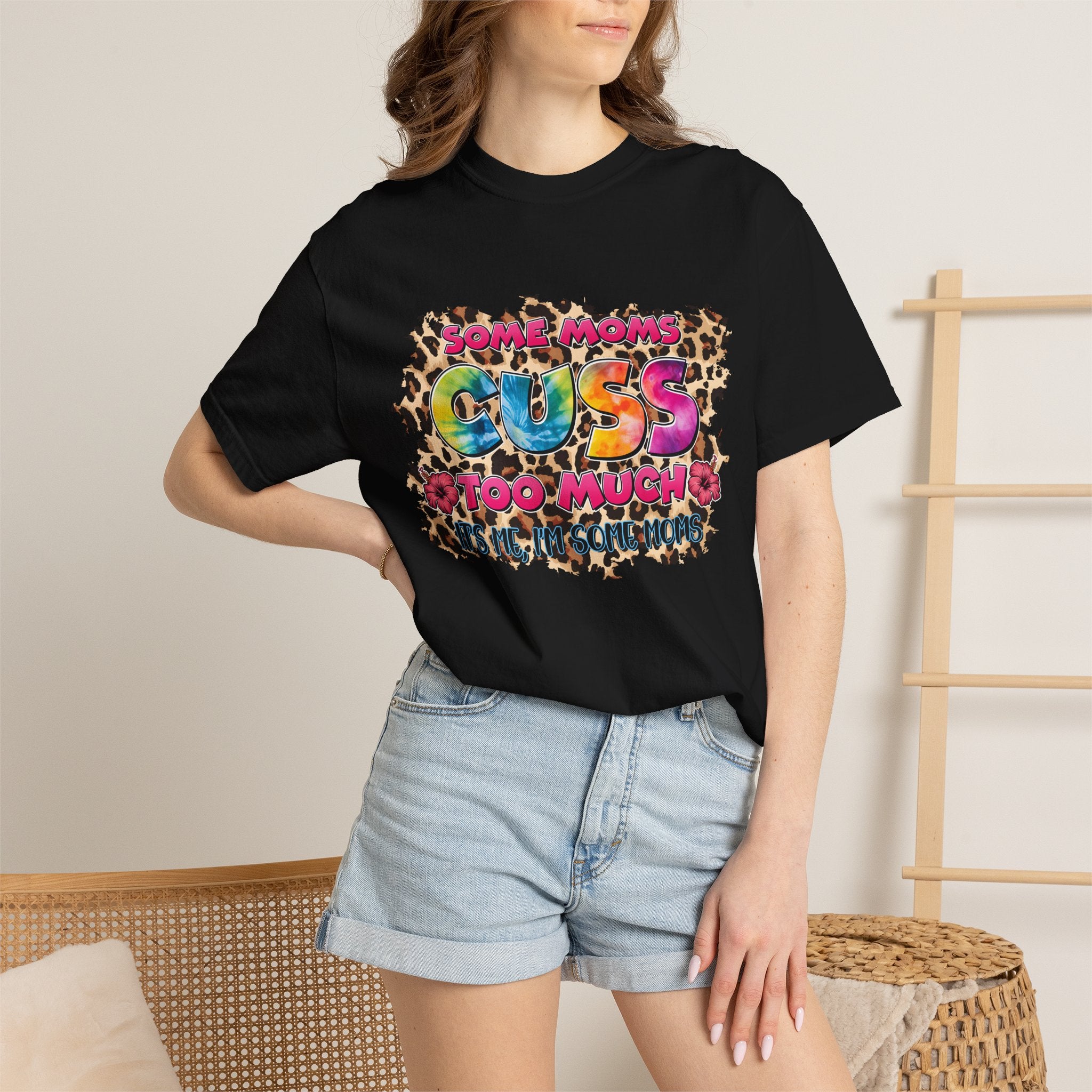 Graphic T-Shirt — "Some Moms Guess Too Much" Colorful Leopard Print