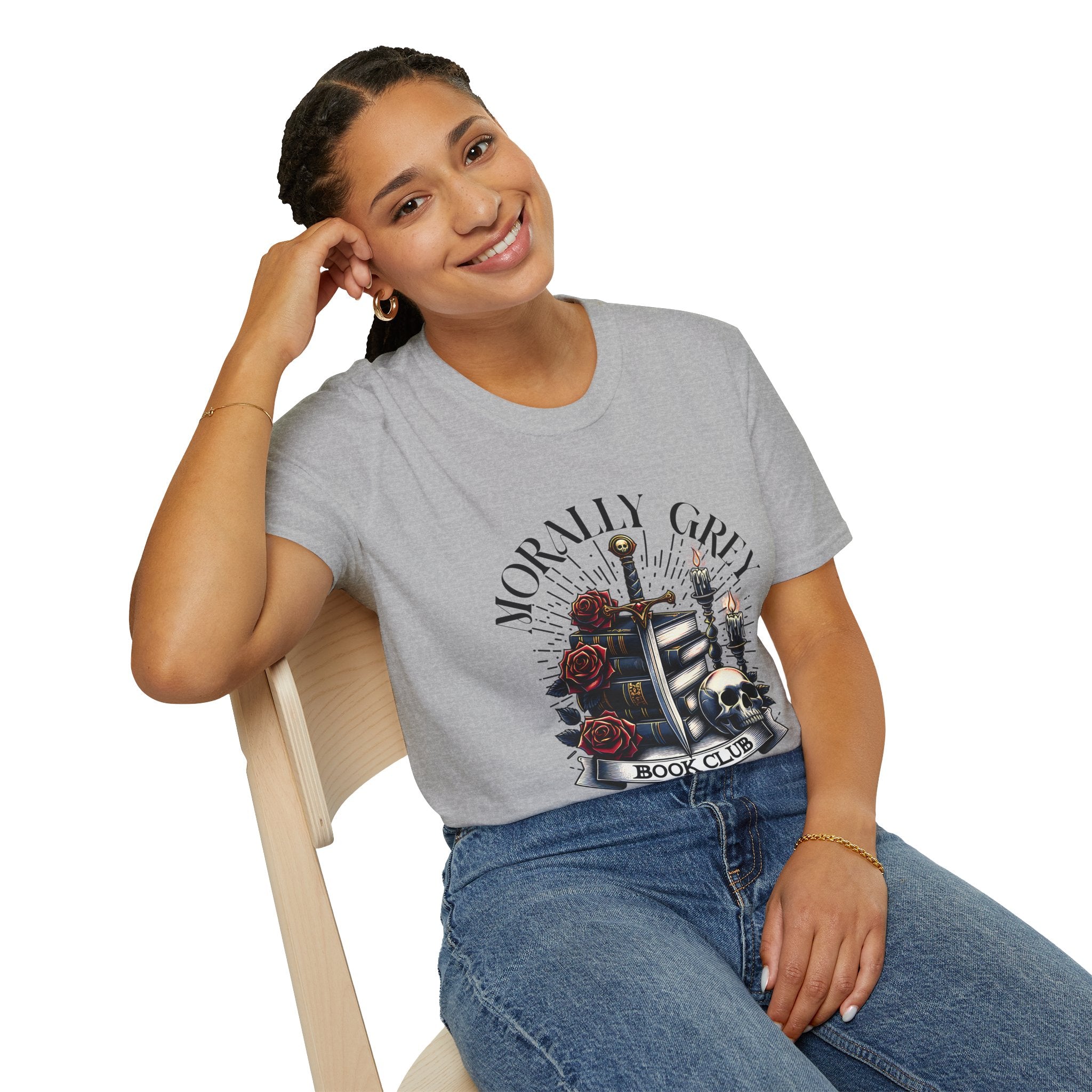 Morbly Girl Book Club T-Shirt — Gothic Rose & Candlelit Book Stack