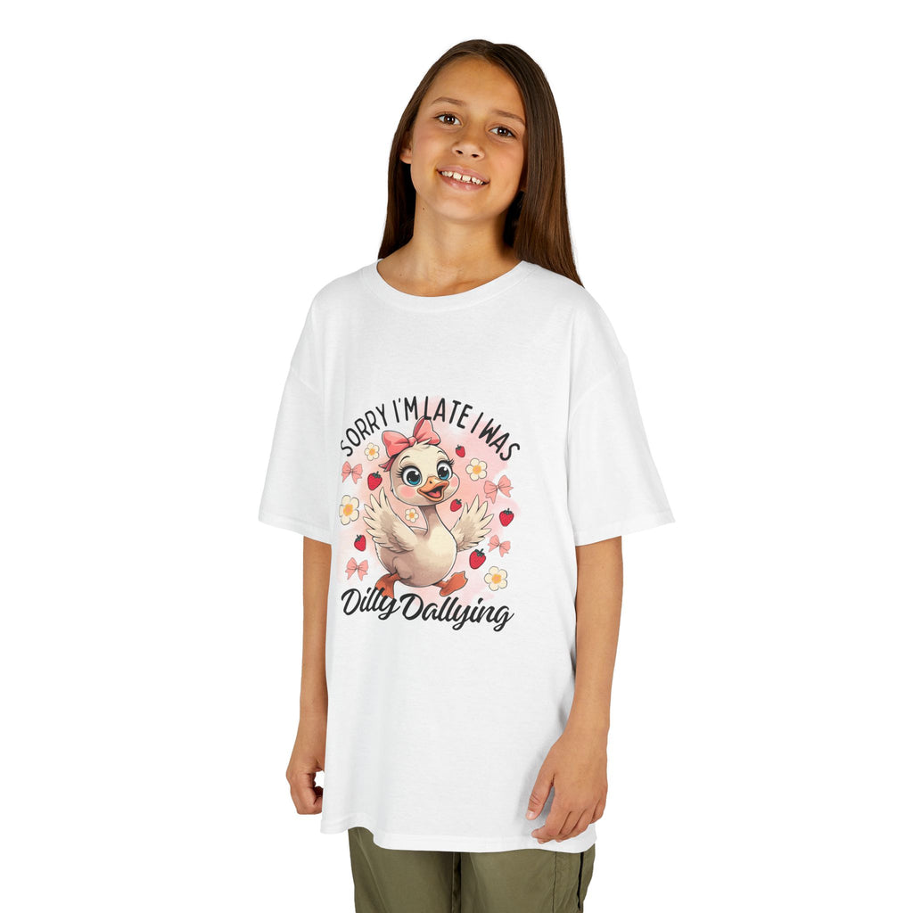 Kids Tee — "Sorry I’m Late I Was Dilly Dallying" Cute Sloth Floral Graphic