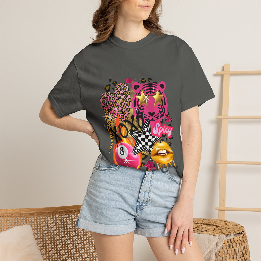 Graphic T-Shirt — Bold Pink Collage 'Spicy' Streetwear Tee