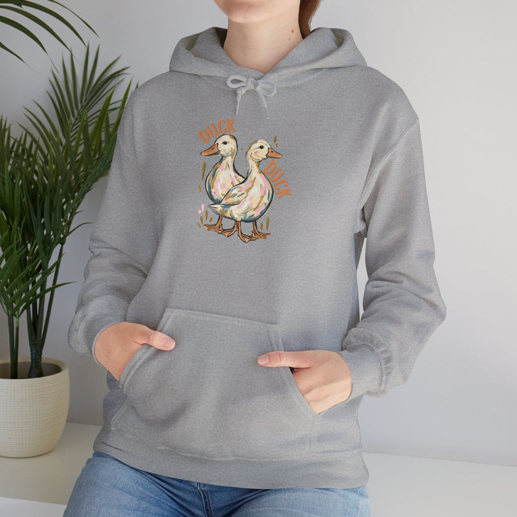 Duck & Goose Hoodie — Cute Waterfowl Graphic Pullover ("Duck Duck" Front, "Goose" Back)