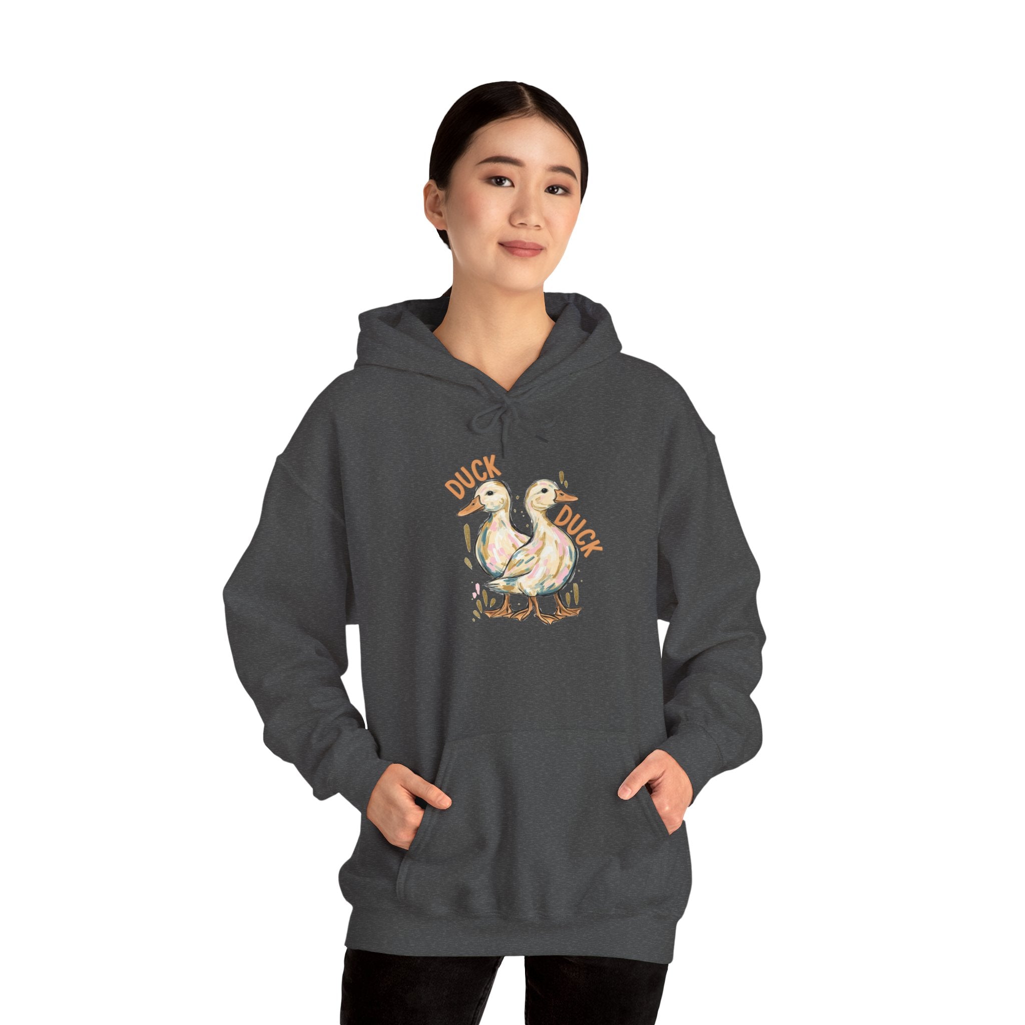 Duck & Goose Hoodie — Cute Waterfowl Graphic Pullover ("Duck Duck" Front, "Goose" Back)