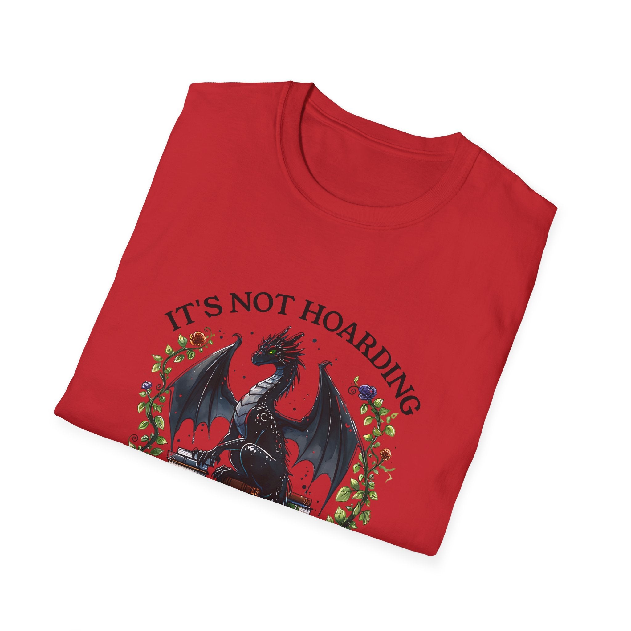 Dragon Reading T-Shirt — "It's Not Hoarding If It's Books" Book Lover Tee