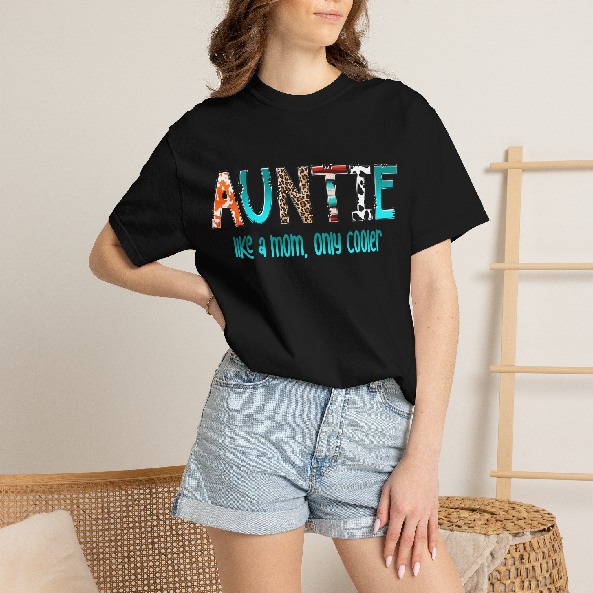 Auntie Graphic Tee — "Auntie like a mom, only cooler" Cute Family Gift