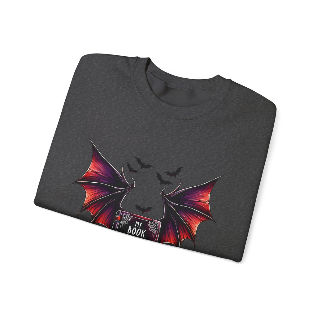 Bat Wings Book Lover Sweatshirt – "My Book Boyfriend Has Wings" Gothic Reading Crewneck