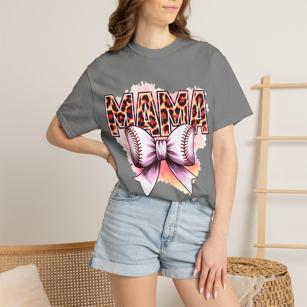 Mama Softball Tee — Leopard Print 'MAMA' with Bow