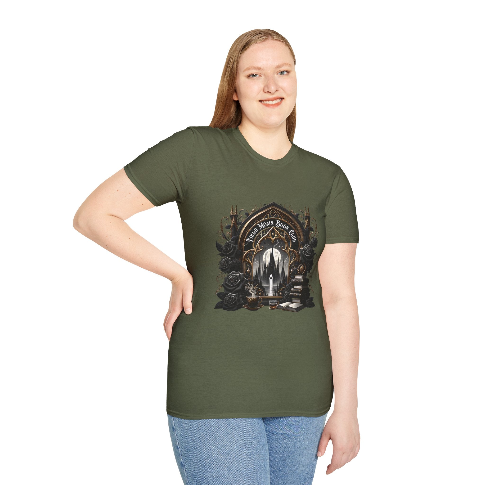 Gothic Library T-Shirt — "Read Books & Rise" Dark Fantasy Graphic Tee