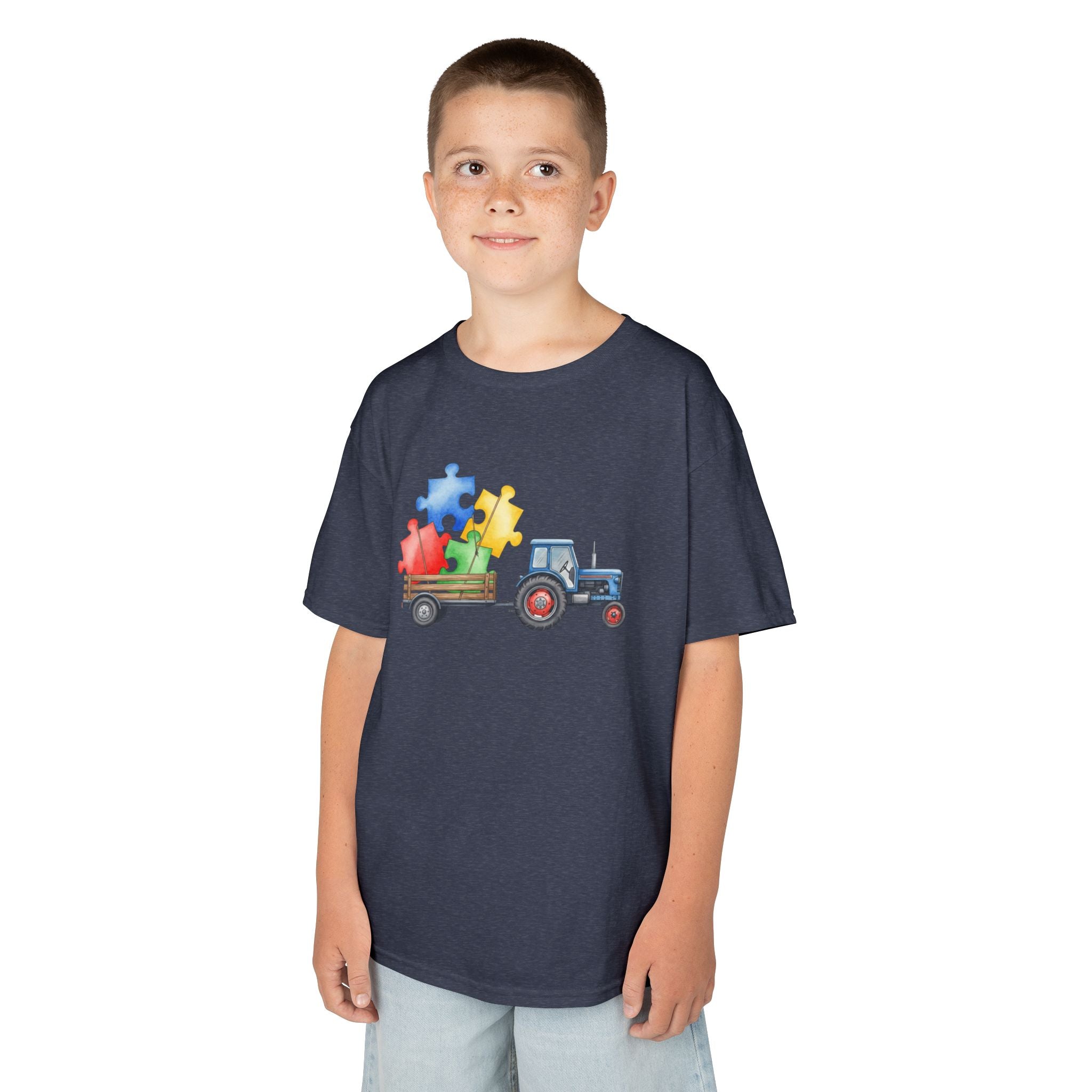 Kids Tractor with Puzzle Pieces T-Shirt — Autism Awareness Farm Tee