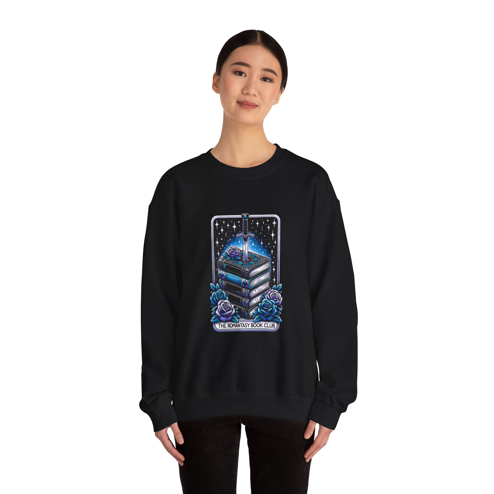 Crewneck Sweatshirt — "The Forlorn Book Club" Gothic Stack of Books Design