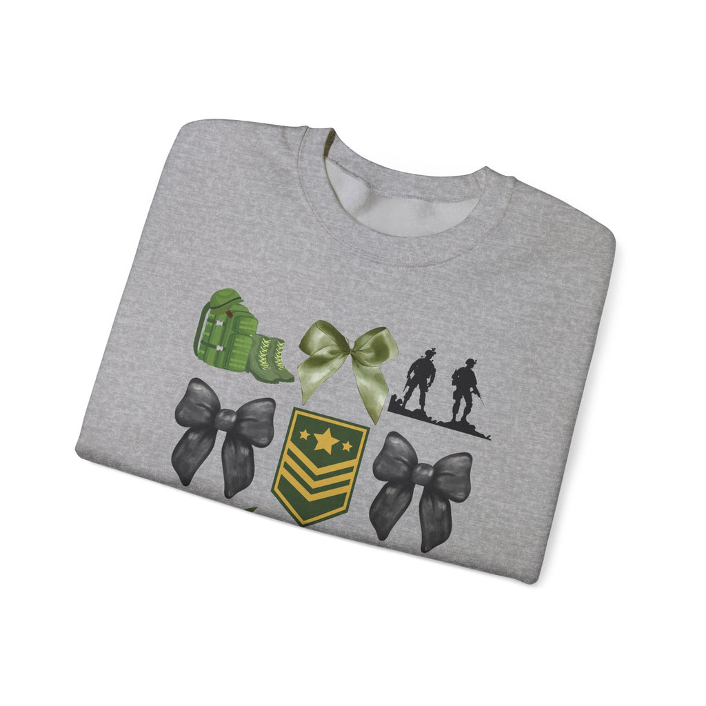 Military Wife Crewneck Sweatshirt – Olive Green Ribbon & Rank Emblem