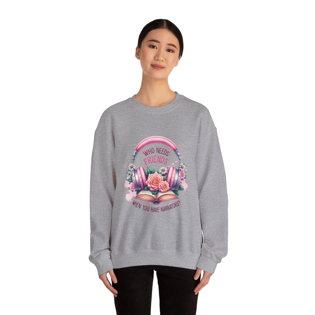 Crewneck Sweatshirt - "Who Needs Friends When You Have Headphones" Floral Pink Headphone Design