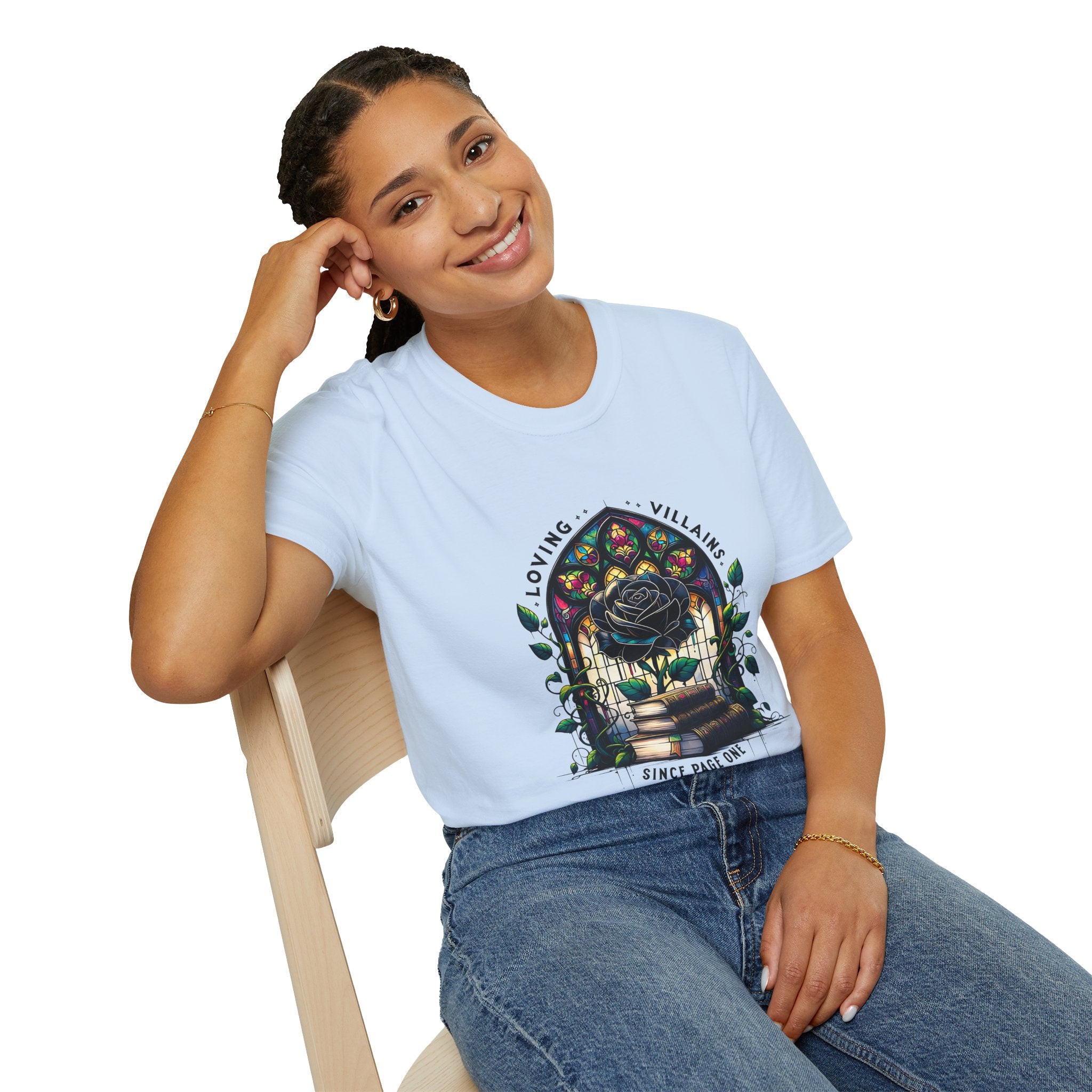Loving Villains Rose Window T-Shirt — Gothic Floral 'Since Page One' Tee