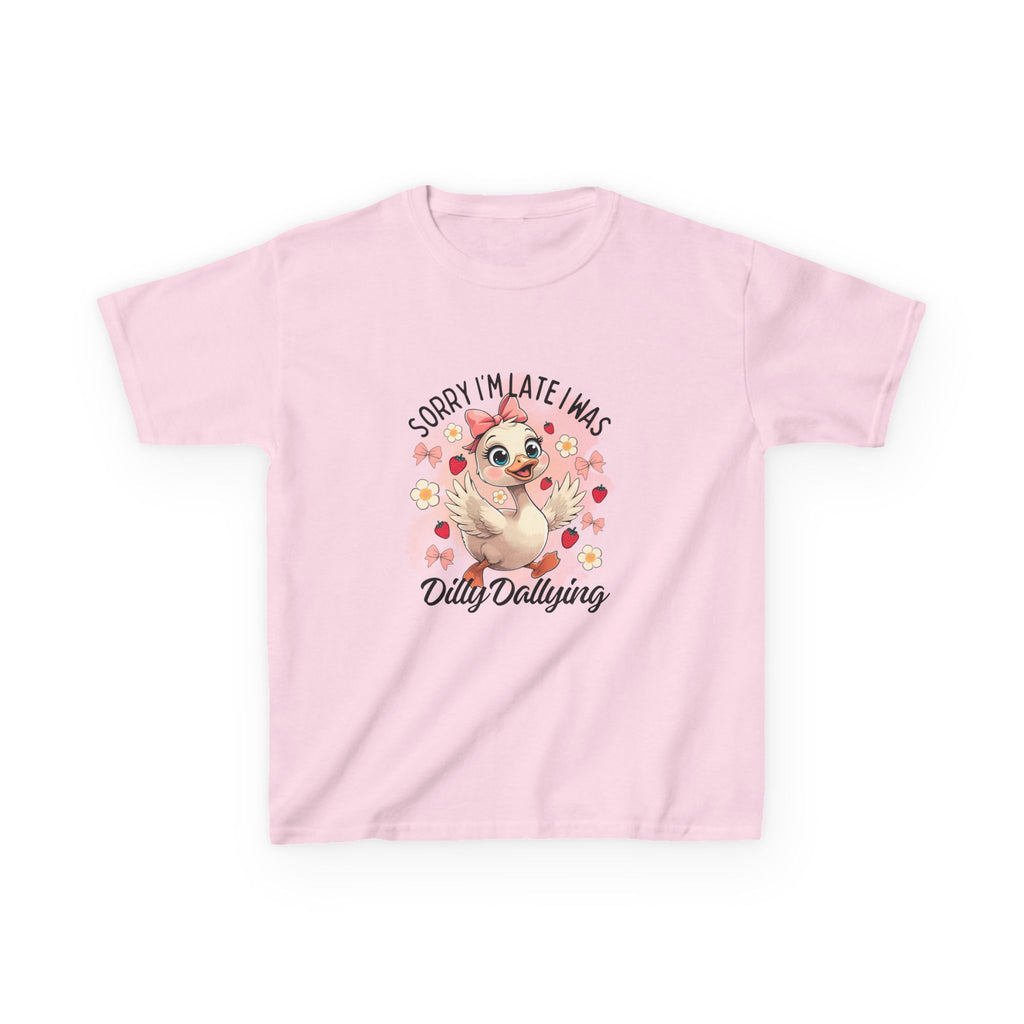 Kids Tee — "Sorry I’m Late I Was Dilly Dallying" Cute Sloth Floral Graphic