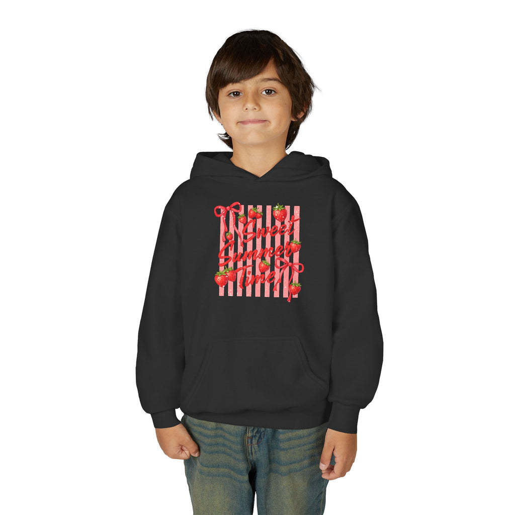 Youth Hoodie — "Sweet Summer Time" Strawberry Striped Graphic