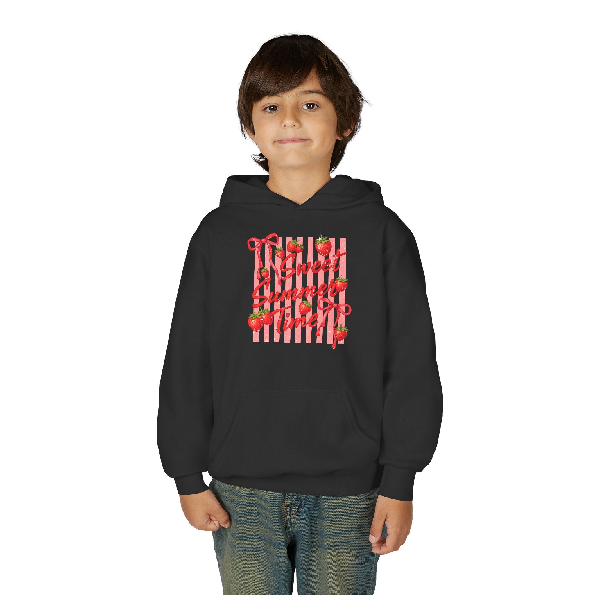 Youth Hoodie — "Sweet Summer Time" Strawberry Striped Graphic