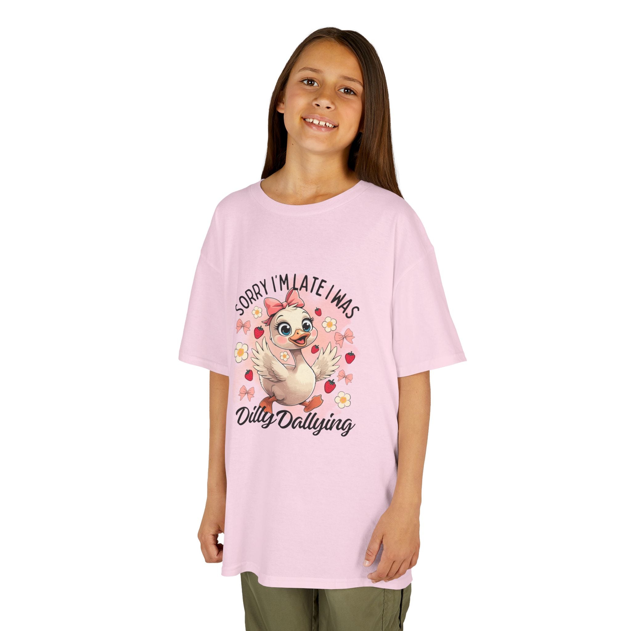 Kids Tee — "Sorry I’m Late I Was Dilly Dallying" Cute Sloth Floral Graphic