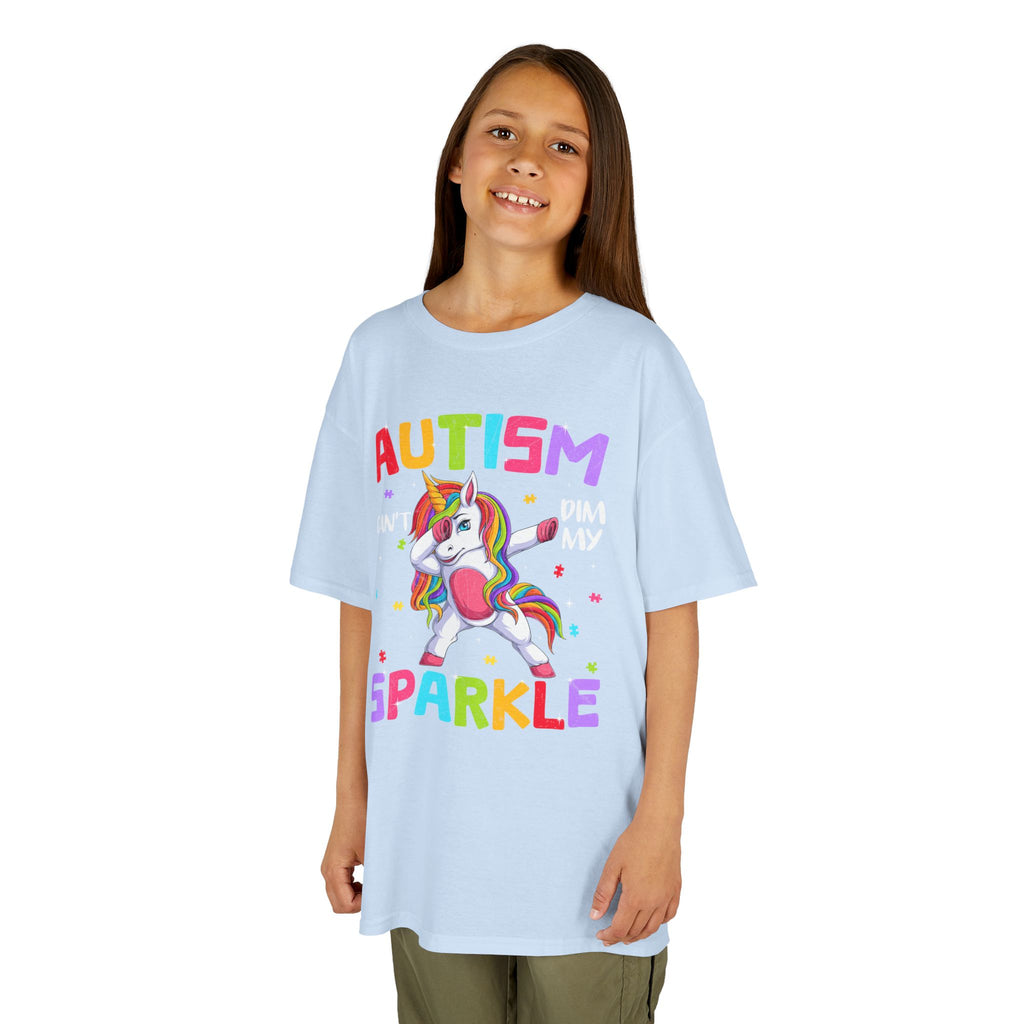 Autism Sparkle Kids T-Shirt — "Autism Can't Dim My Sparkle" Unicorn Tee