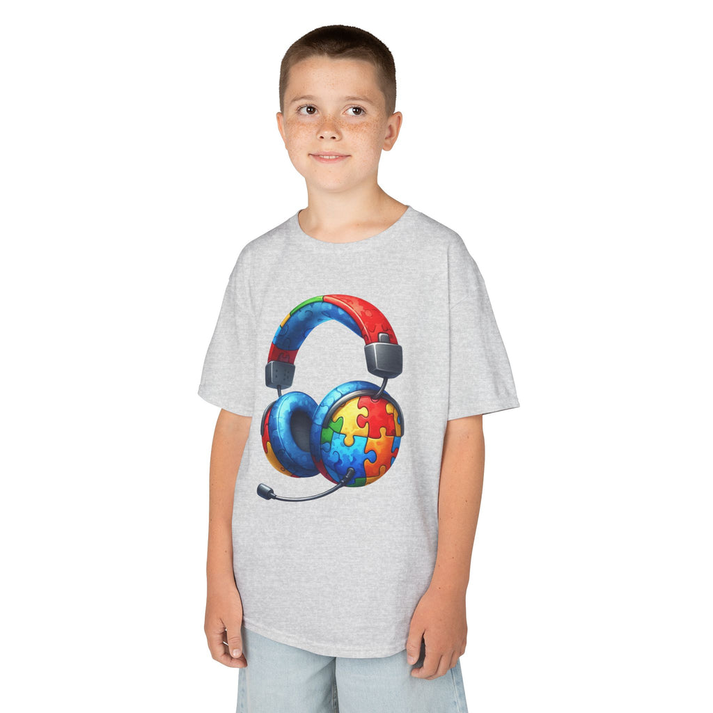 Kids Headset T‑Shirt with Puzzle Autism Awareness Design