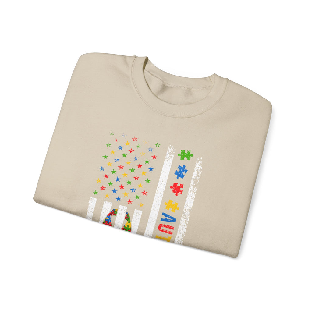 Autism Dad Puzzle Ribbon Crewneck Sweatshirt — Supportive Autism Awareness Pullover