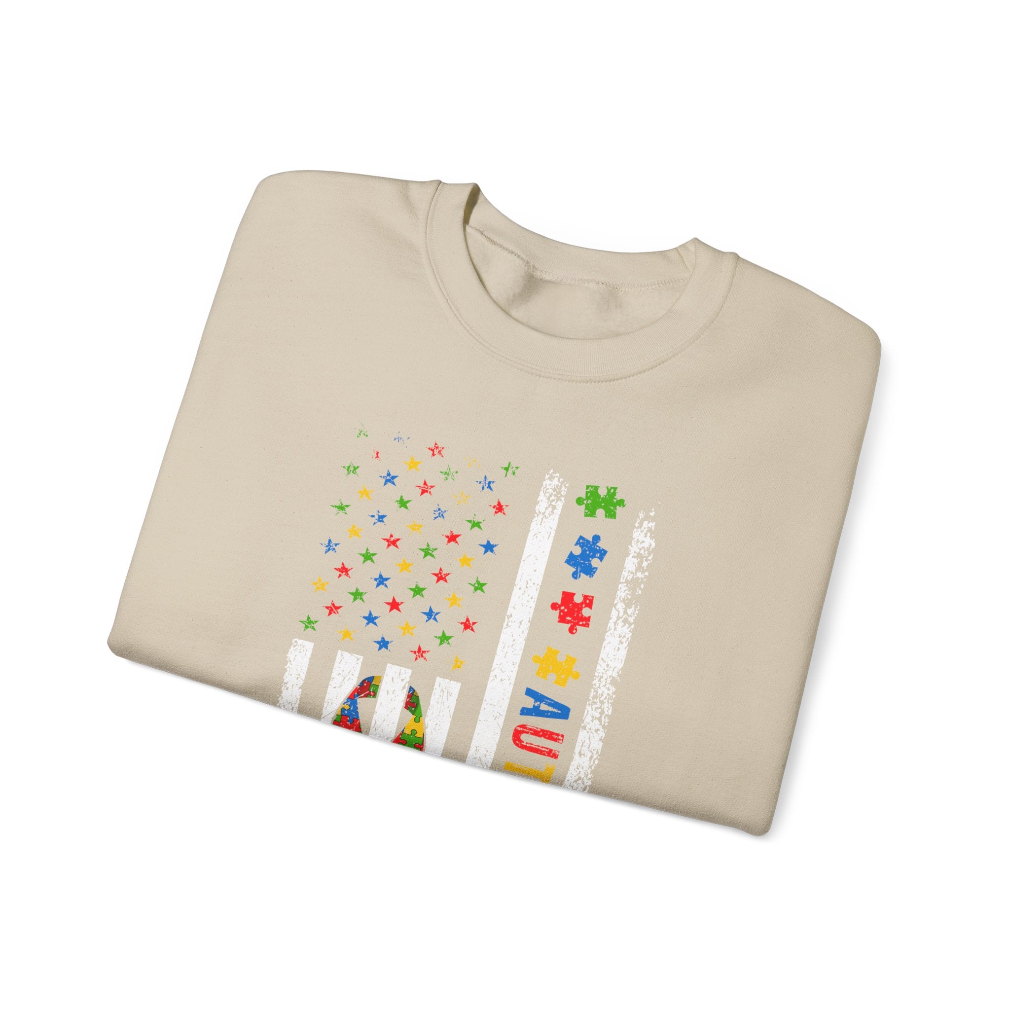 Autism Dad Puzzle Ribbon Crewneck Sweatshirt — Supportive Autism Awareness Pullover