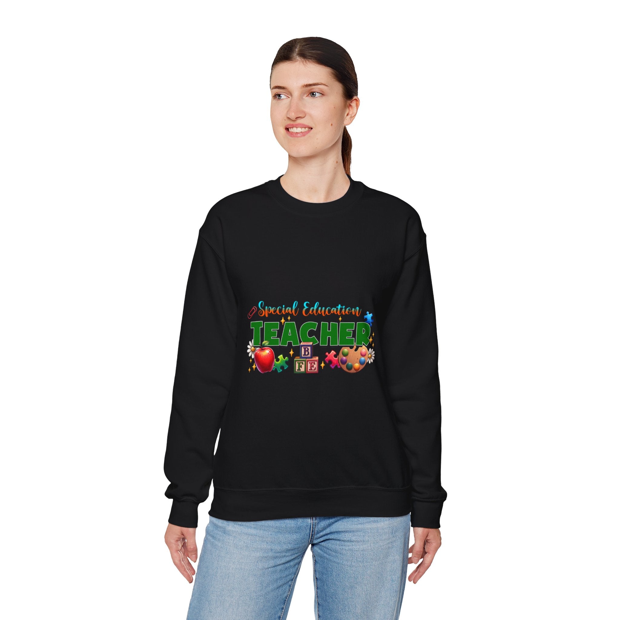 Special Education Teacher Crewneck Sweatshirt — Cute Apple & Classroom Icons