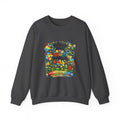 Autism Awareness Crewneck Sweatshirt — “Different Minds Bloom Beautifully” Colorful Puzzle Flower Design