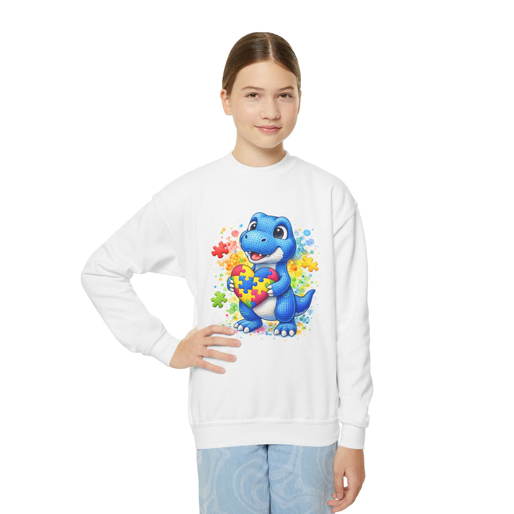 Kids Autism Awareness Dinosaur Crewneck Sweatshirt