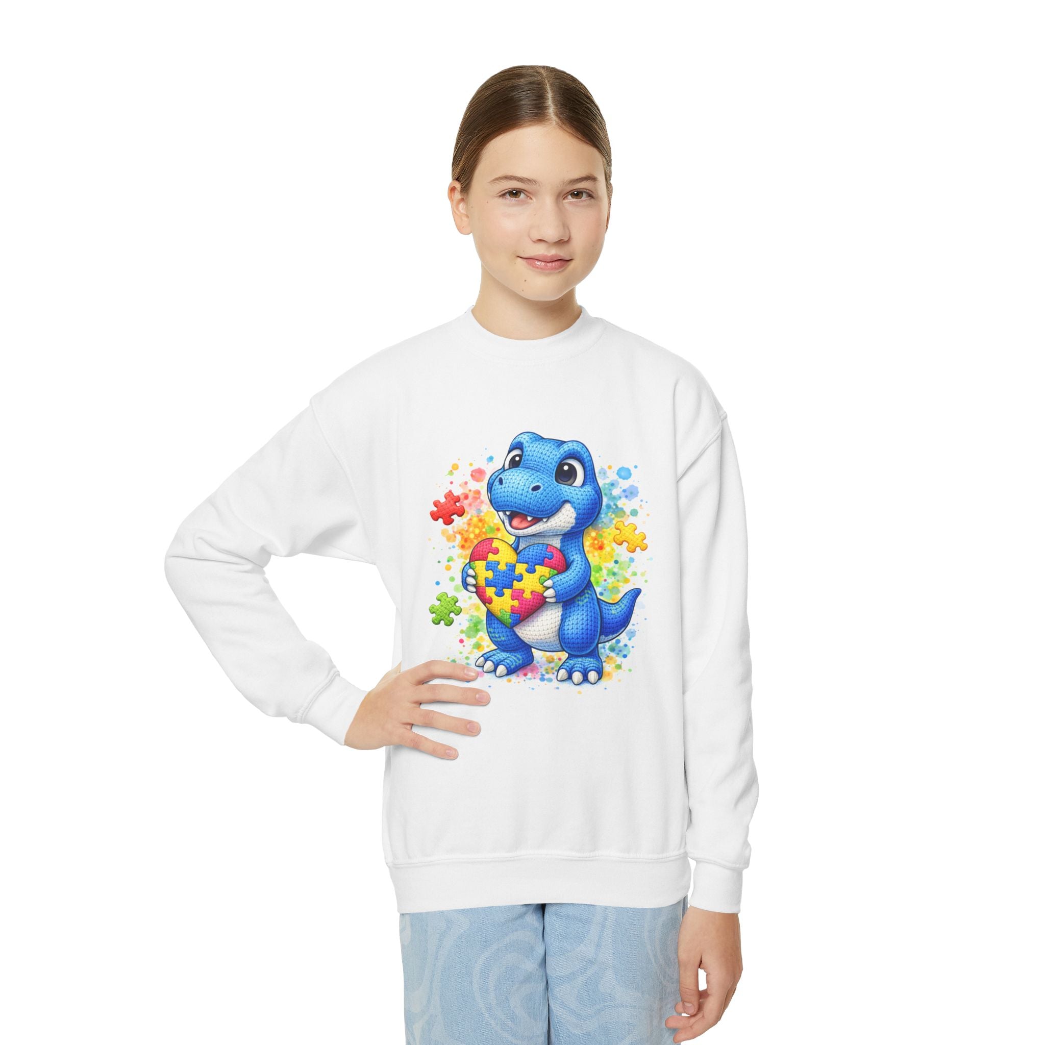 Kids Autism Awareness Dinosaur Crewneck Sweatshirt