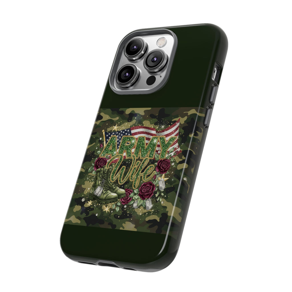 Army Wife Tough Phone Case — Camo Flag Design with Roses