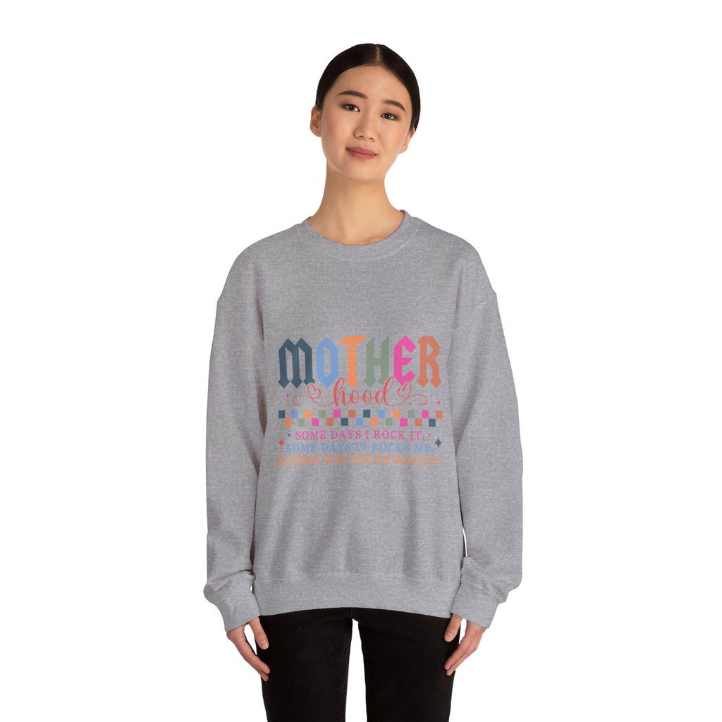 Motherhood Crewneck Sweatshirt — 'Mother Hood' Retro Colorful Mom Pullover