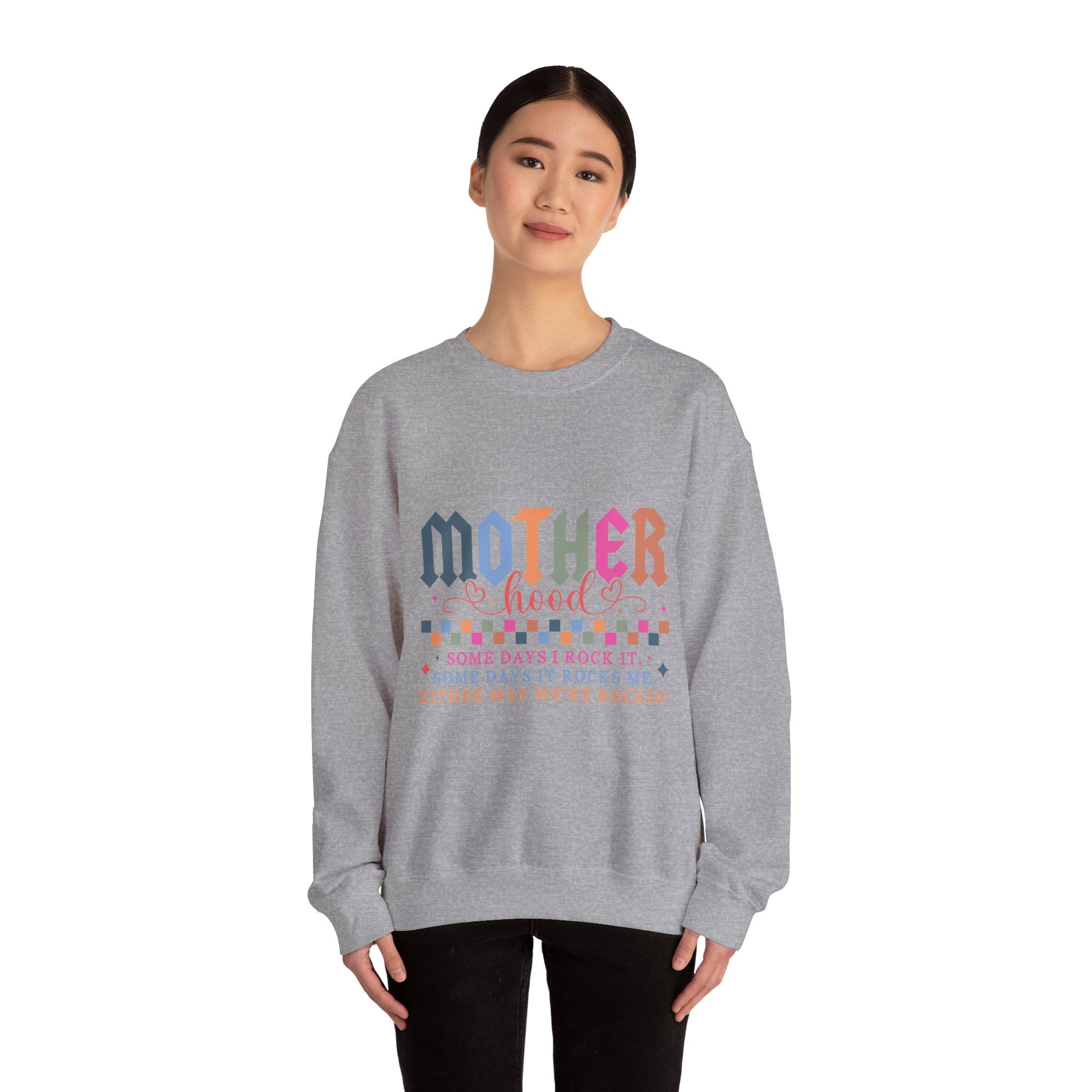 Motherhood Crewneck Sweatshirt — 'Mother Hood' Retro Colorful Mom Pullover