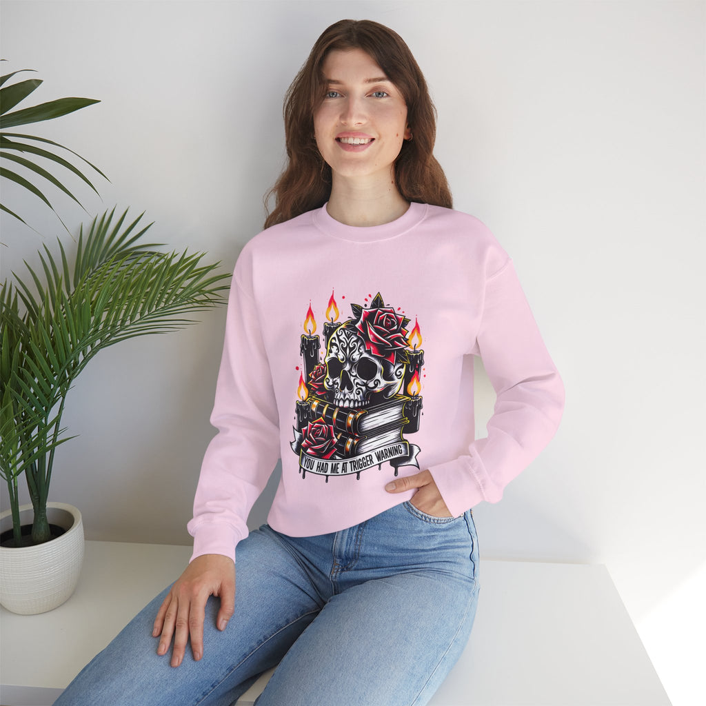 Skull & Rose Candle Crewneck Sweatshirt — Gothic Vintage Tattoo Design