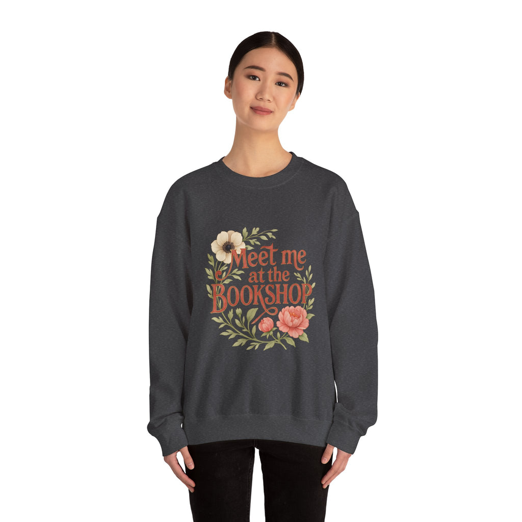Bookshop Sweatshirt — "Meet Me at the Bookshop" Floral Cozy Crewneck