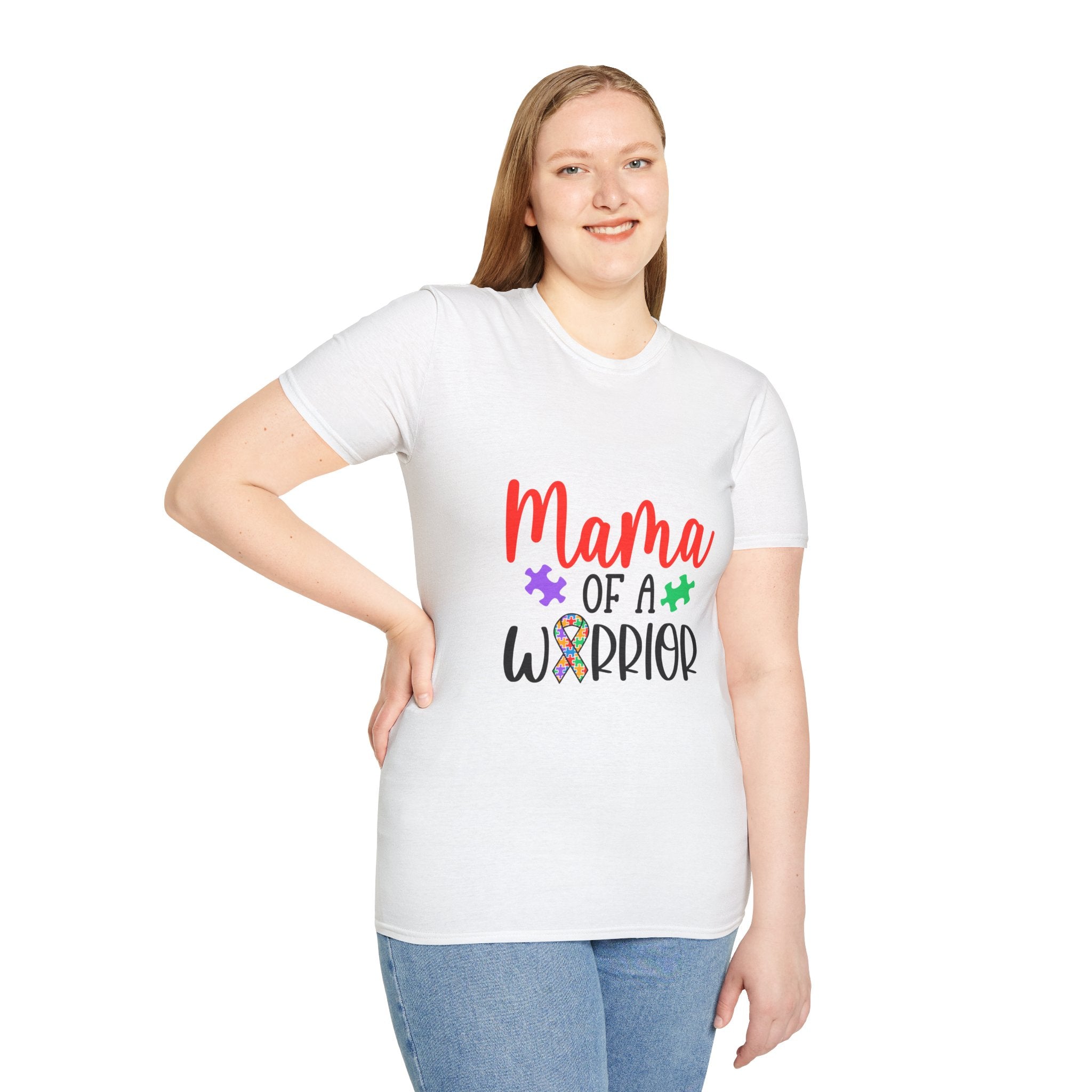 Mama of a Warrior Autism Puzzle Ribbon T-Shirt