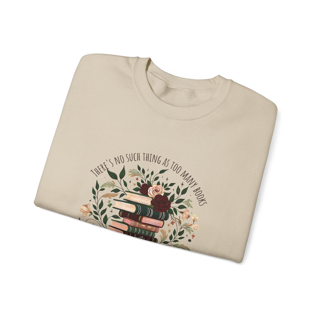 Book Lover Crewneck Sweatshirt – “Books and Tea” Floral Stack Graphic