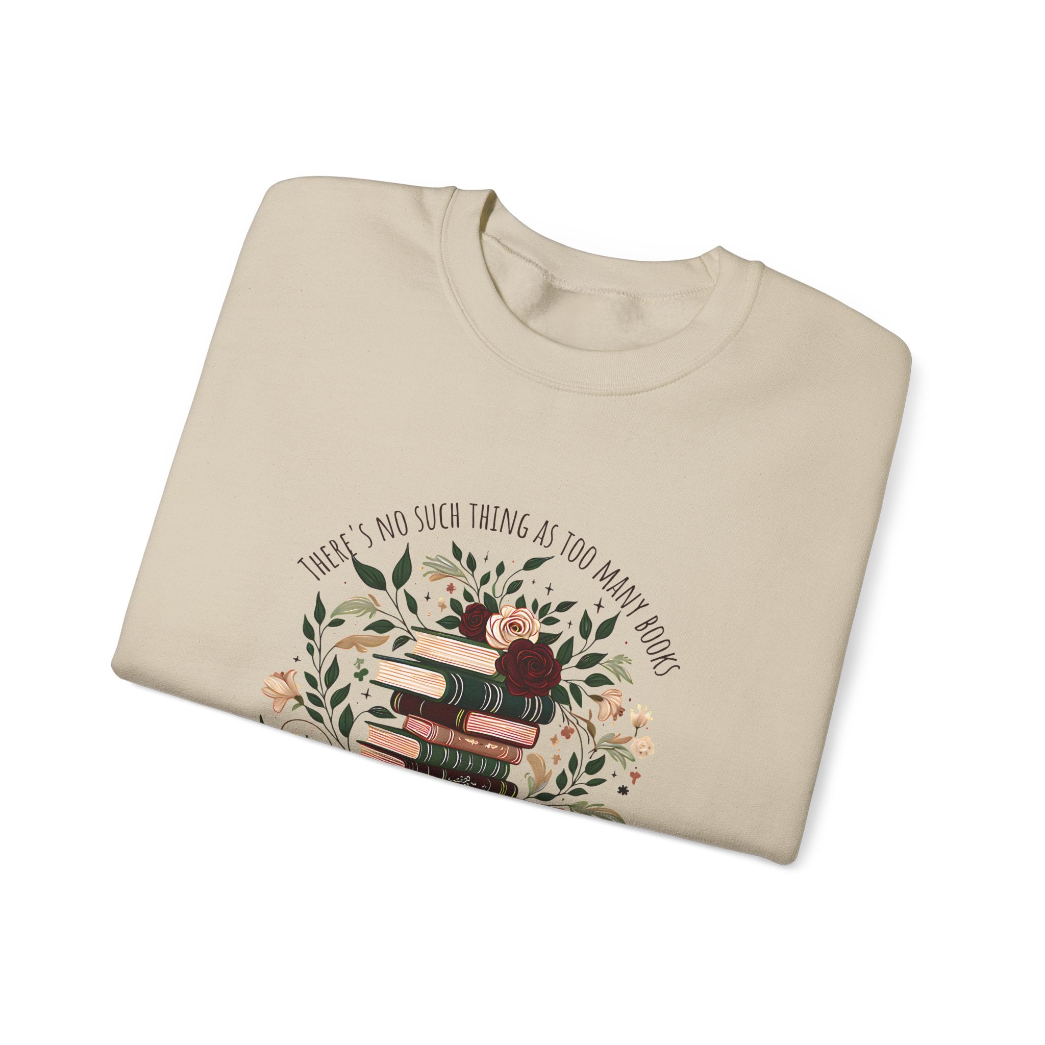 Book Lover Crewneck Sweatshirt – “Books and Tea” Floral Stack Graphic