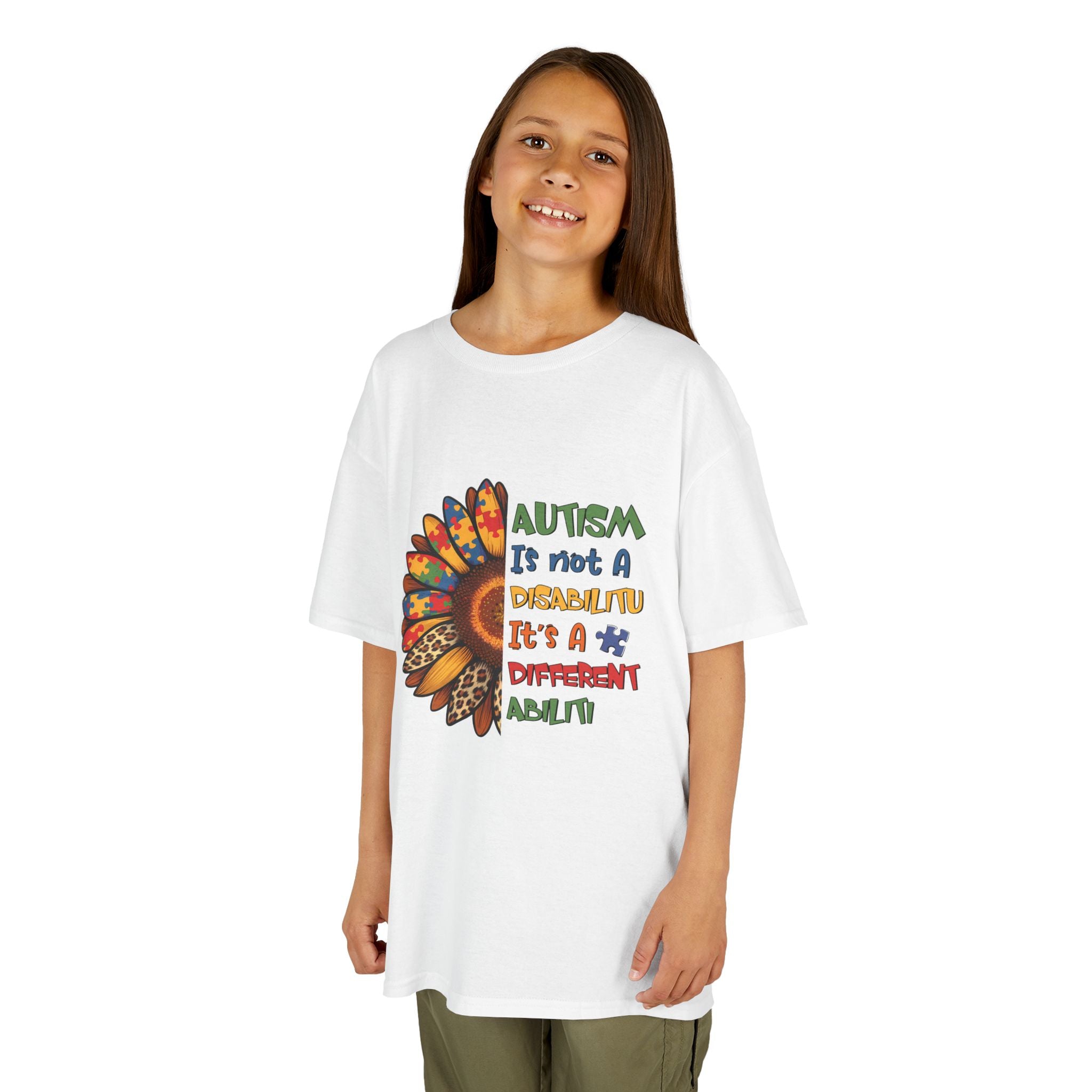 Kids Tee — "Autism Is Not A Disability It's A Different Ability" Colorful Feather Design